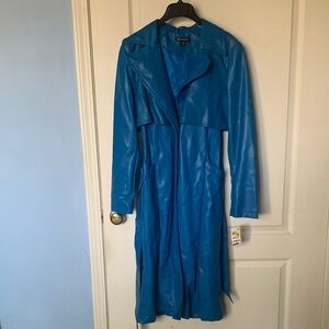 INC International Concepts Bright Peacock Faux Leather Trench Coat